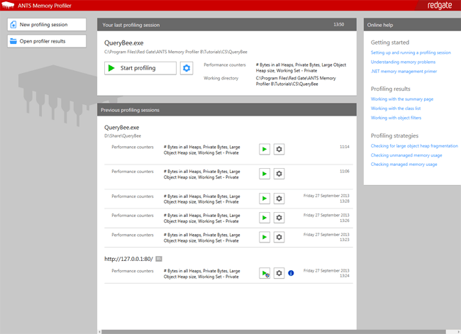 The ANTS Memory Profiler 7 setup dialog. Figure 1. The ANTS Memory Profiler startup screen.