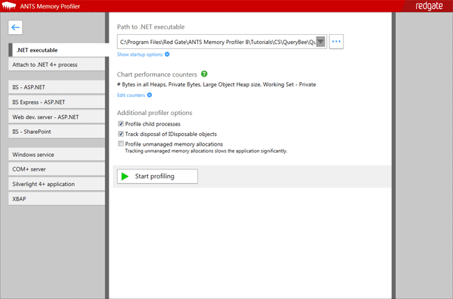 Figure 2. It's easy to configure and start a new profiling session. Figure 2. It's easy to configure and start a new profiling session.