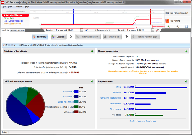 Figure 9. The summary pane compares the results of the two snapshots. Figure 9. The summary pane compares the results of the two snapshots.