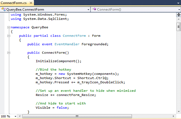 Figure 14. Foregrounded event in the ConnectForm source code. Figure 14. Foregrounded event in the ConnectForm source code.