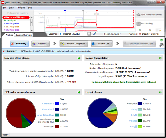 Figure 18. Summary screen comparing snapshots 1 and 3. Figure 18. Summary screen comparing snapshots 1 and 3.
