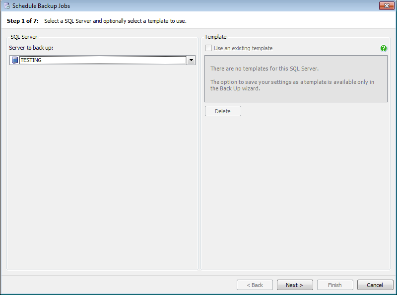 Selecting the server to back up Selecting the server to back up
