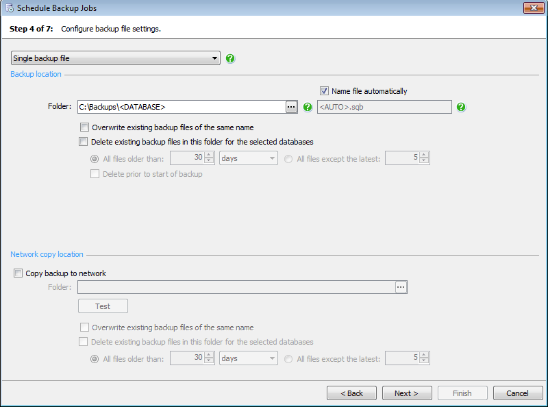 Configuring backup file settings Configuring backup file settings