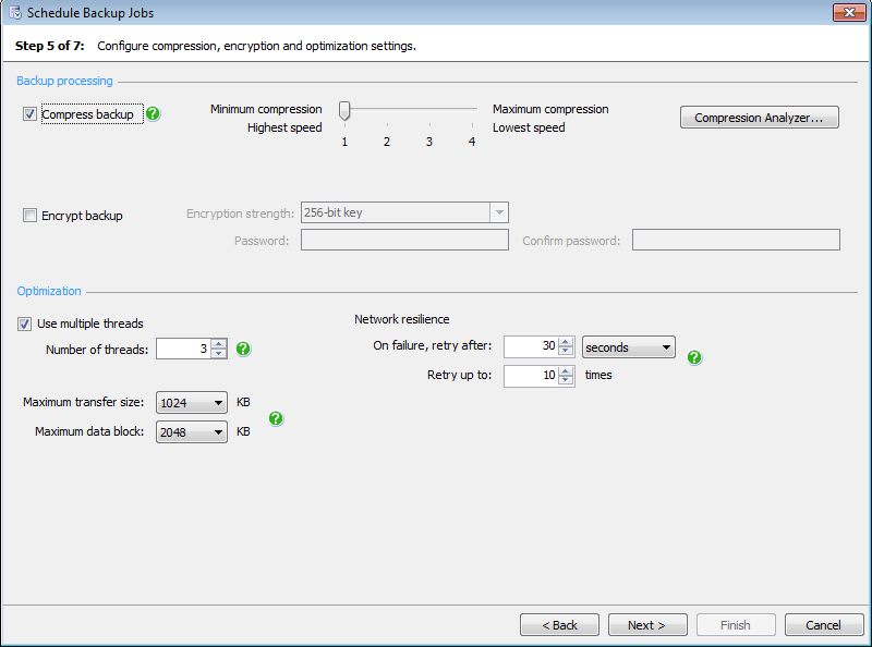 Configuring compression,network resilience and encryption settings Configuring compression,network resilience and encryption settings
