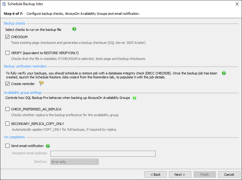 Configure backup checks and email notification Configure backup checks and email notification
