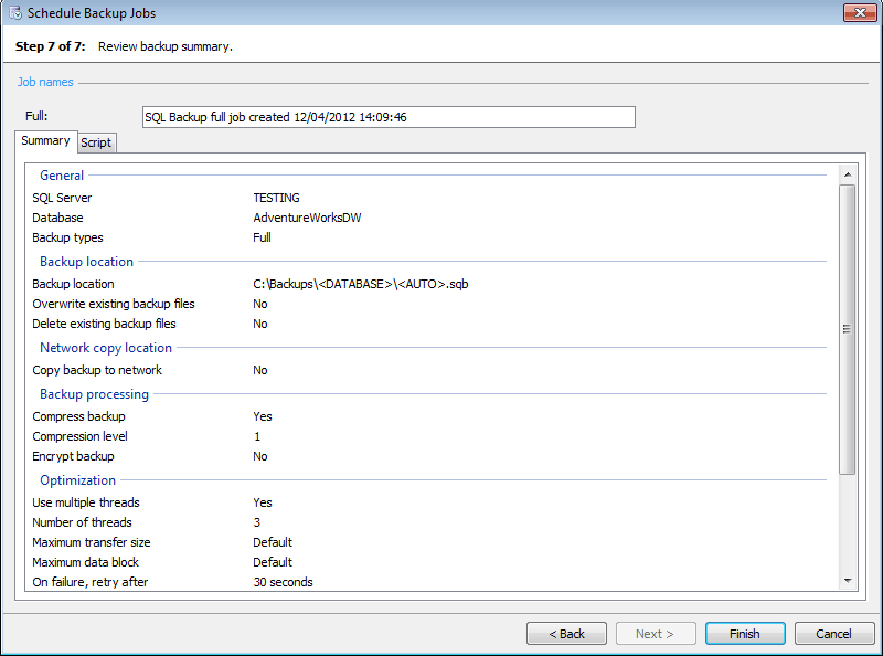 Review a summary of the options chosen Review a summary of the options chosen
