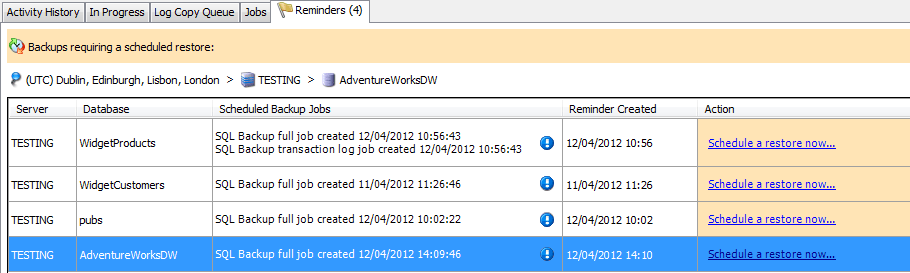 The Reminders tab The Reminders tab
