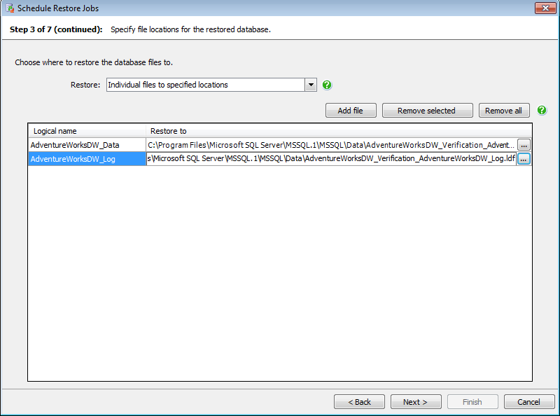 Choose where to restore the database files to Choose where to restore the database files to