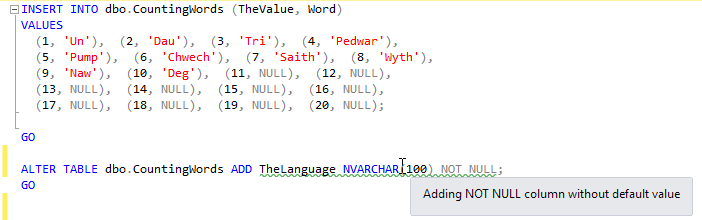 Problems with adding NOT NULL columns or making nullable columns NOT NULL  (EI028) | Redgate
